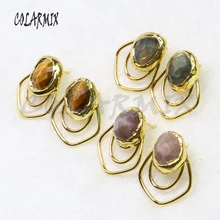 6 пар гальванические каменные серьги Лабрадорит серьги золотого цвета Ювелирные серьги с камнями подарок для леди 6021