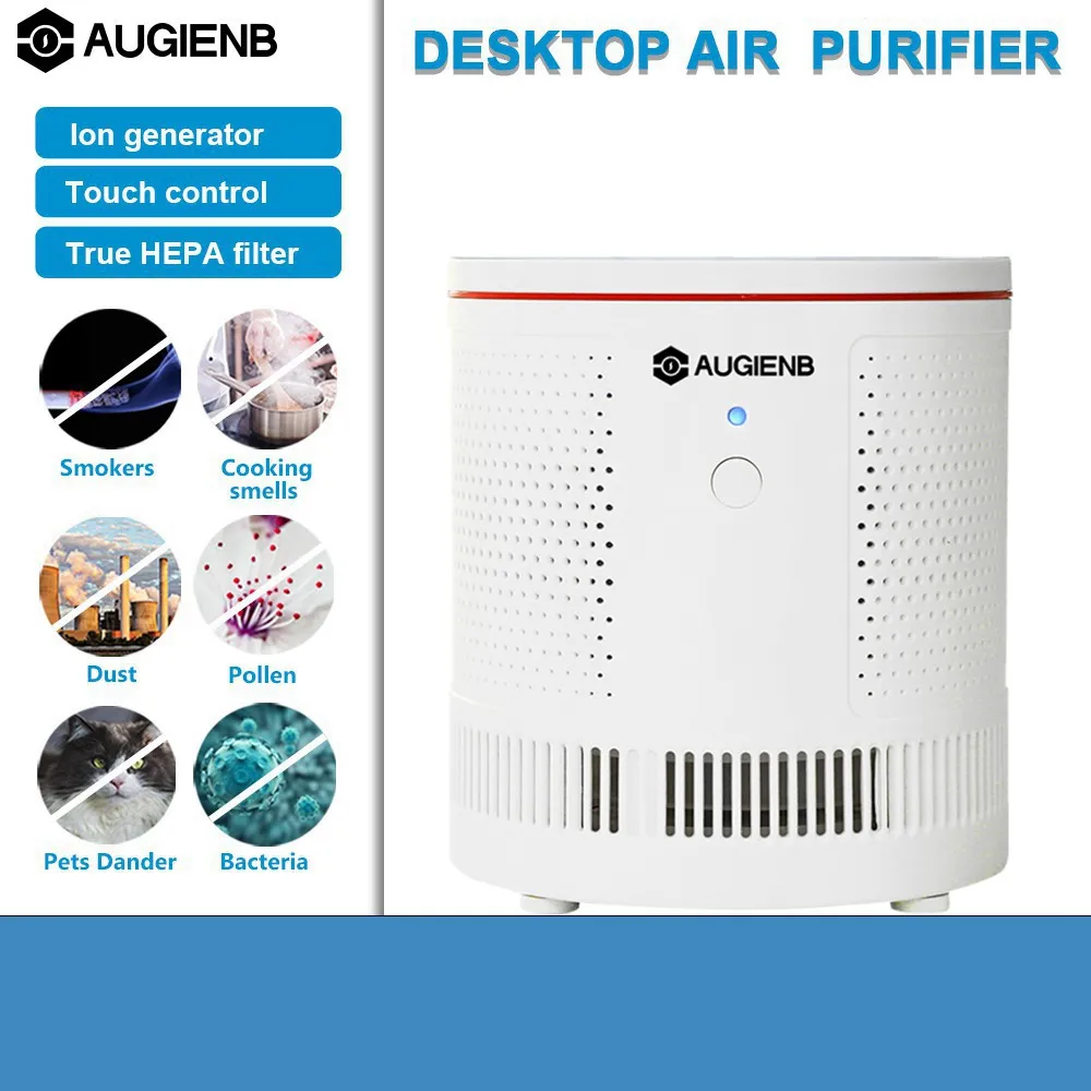 

AUGIENB Desktop Air Purifier ionizer Ture Hepa Filter Formaldehyde PM2.5 Mold Odor Smoke Allergies Air Cleaner Silent