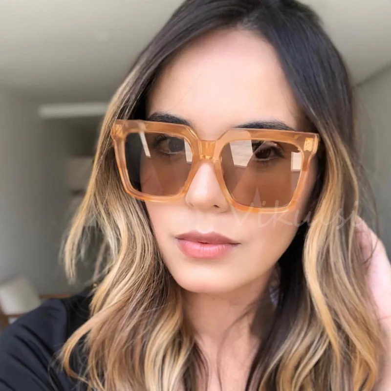 

2019 Simple Cat Eye Sunglasses Vintage Brand Designer Women Sun Glasses Lady Oversized Square Rivet Sunglass Tea Shades UV400