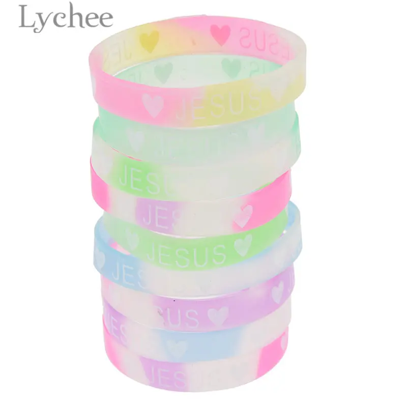 

Lychee Trendy Silicone Jesus Bangles Bracelet Unisex Fluorescence Colorful Bangles Jewelry for Men Women Random Color