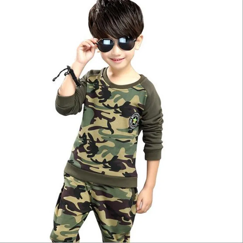2018 Boy Sport Print Camouflage Clothes Set For Autumn Spring Long Sleeve Top+Pants Kid School Hip Hop Perform | Детская одежда и