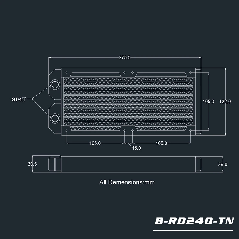 Bykski B-RD240-Tn 240 мм медный радиатор жидкостного охлаждения