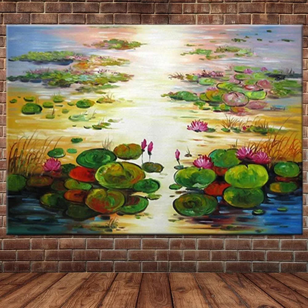 

Hand Painted Abstract Water Lily Lanscape Canvas Wall Oil Painting Abstract Water Lily Wall Picture Living Room Home Decor Art