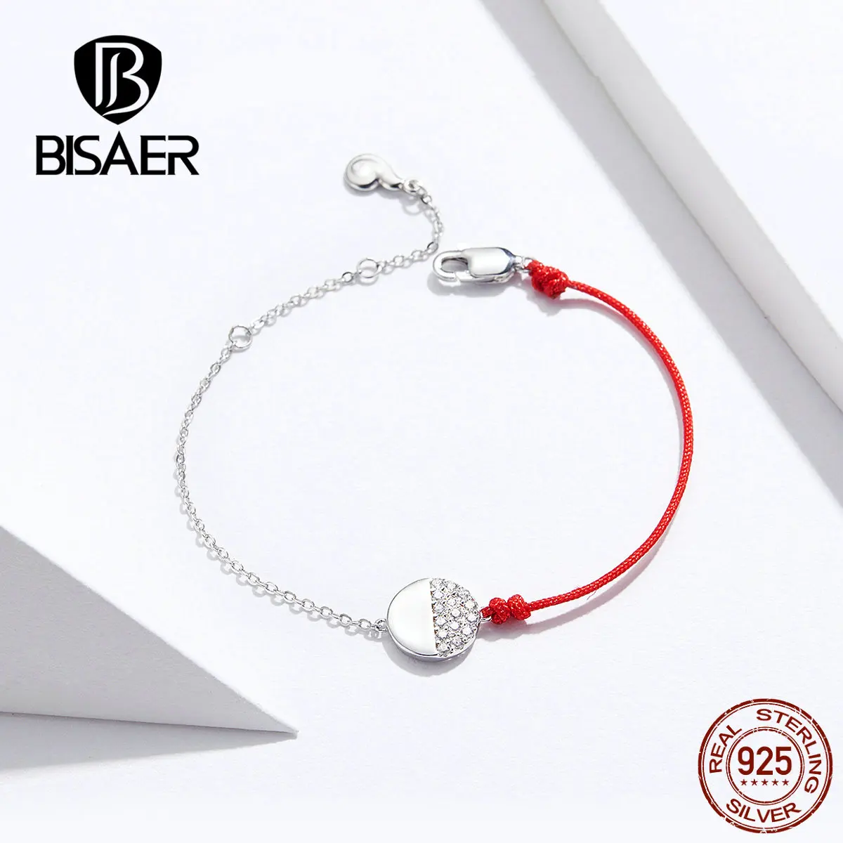 BISAER, простые браслеты на цепочке, 925 пробы, серебряные, Круглые, на веревочке, женские серебряные браслеты для женщин, серебряные ювелирные изделия EFB020