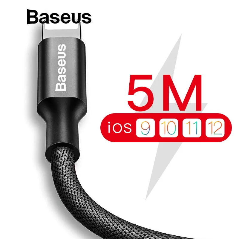 Нейлоновый usb-кабель Baseus 5 м для iPhone 7 6s Plus 2A, кабель для быстрой зарядки, Реверсивный кабель для Apple iPhone, зарядное устройство X 8 Plus, кабель USB