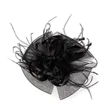 Feathers Organza Pink Flower Mesh Headband Black Fashion Party