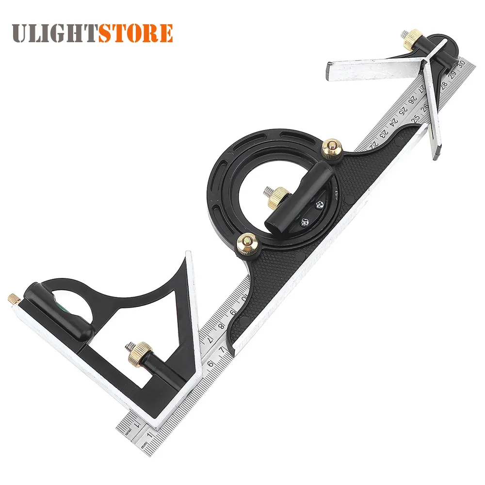 

12 Inch 300mm Adjustable Sliding Combination Square Ruler Protractor Stainless Steel Level Measure Measuring Instrument Tool Set
