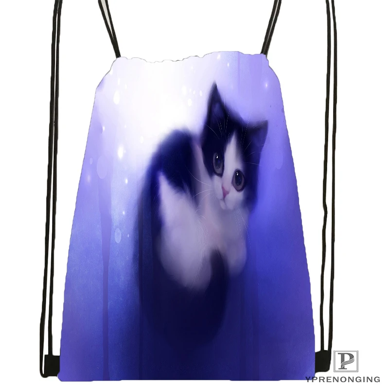 Custom Kawaii Black Cat походная сумка на шнурке Cute Daypack Kids Satchel(черная спина) 31x40 cm#180531-02-45