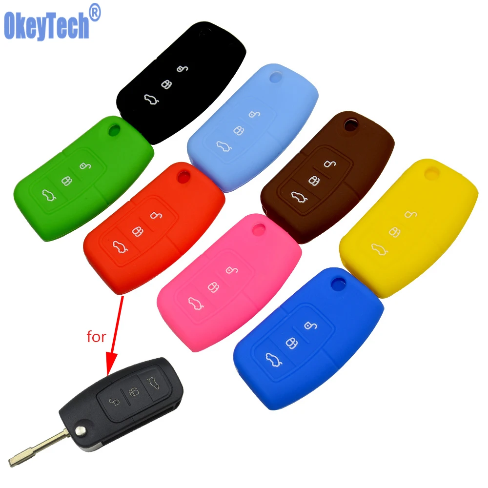 

2017 Silicone Car Key Remote Cover Case Fit For Ford Fiesta Focus 2 Ecosport Kuga Escape 3 Buttons Fold Key 8 Colors Auto Parts