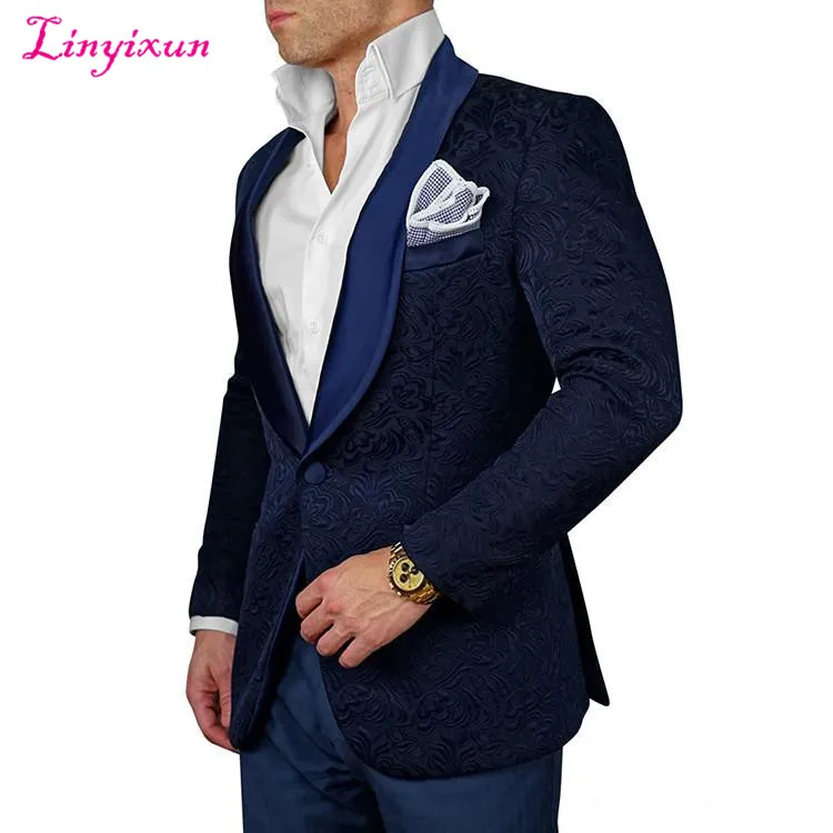 

Linyixun 2018 2 Piece Custom Made Shawl Collar Men Suits Wine Red Tuxedo Jacquard Suits with Pants Groom Suit Mens Formal