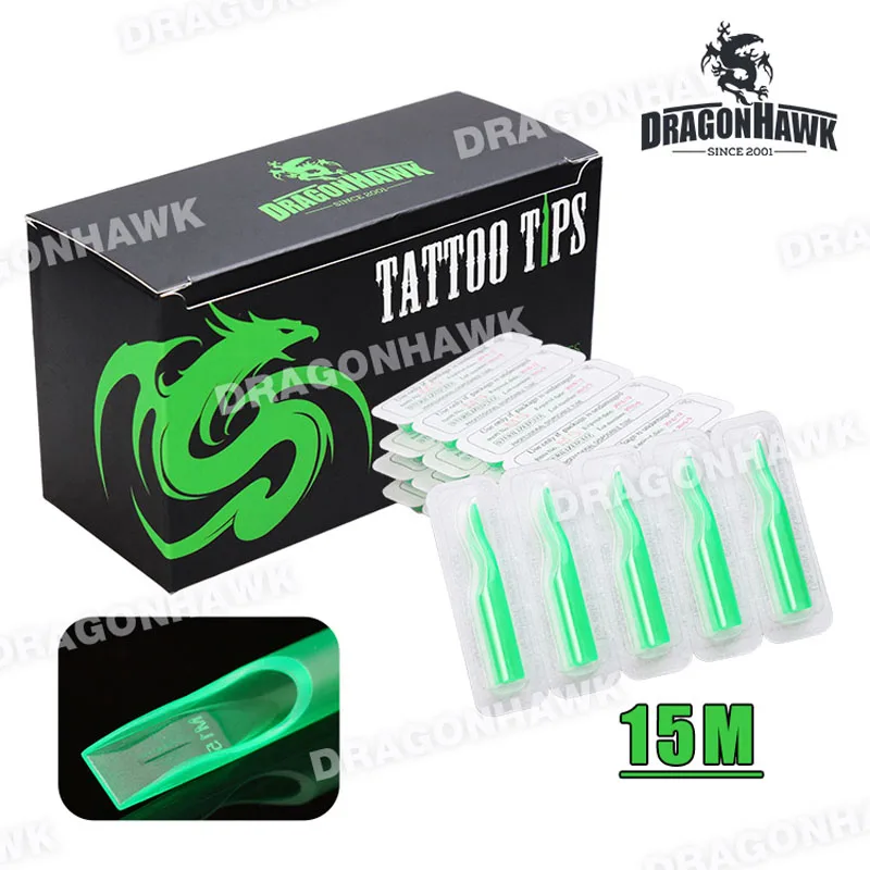 Disposable Tattoo Tips 50 Pcs 15FT Green Color Plastic Sterile Nozzles