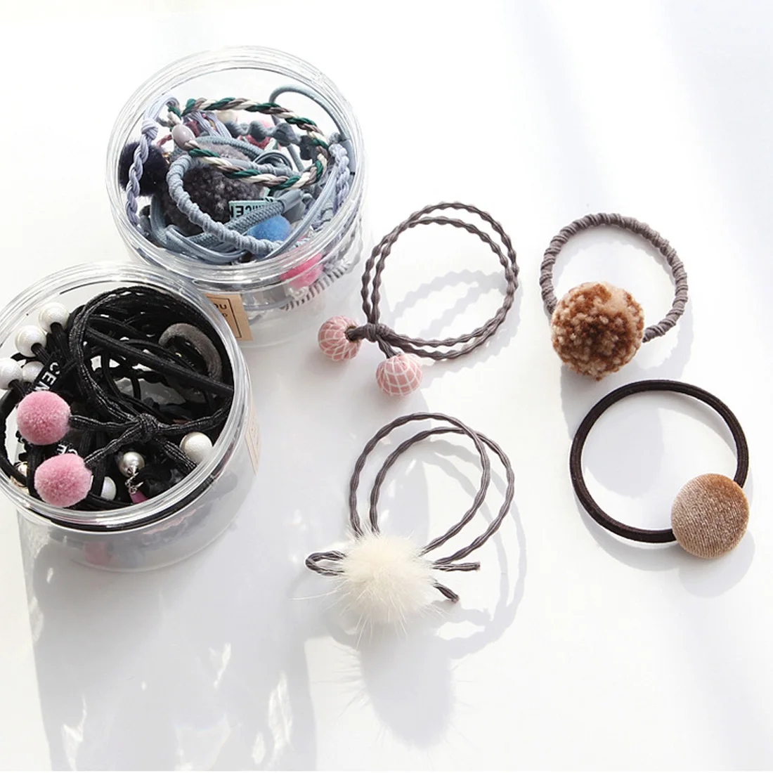 

12pcs Girls Hair Band Hairball Sweet Pearl Bow Elastic Rubber Bands Hair Ropes Ponytail Holder Tie Gum Hair Accessories