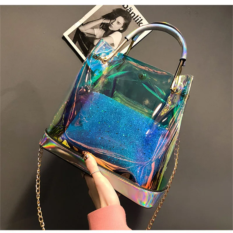 Transparent Laser Bag Women's Casual Tote Bag Crossbody Shoulder Messenger Bags Chain Handbag Top-Handle Bags Torebki Damskie