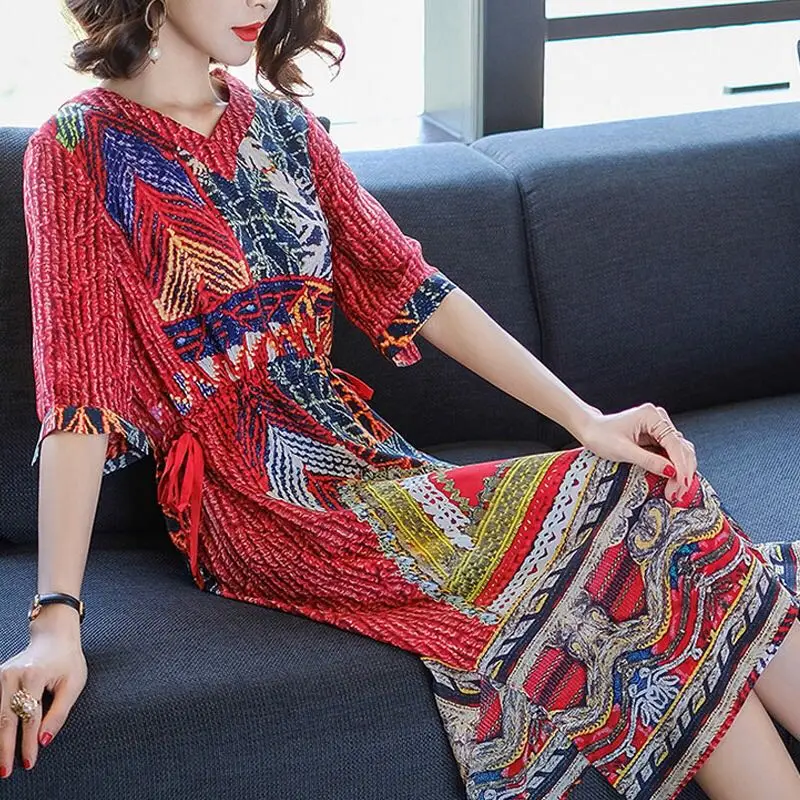 vestidos verano 2018 summer Chiffon dresses print boho beach dress