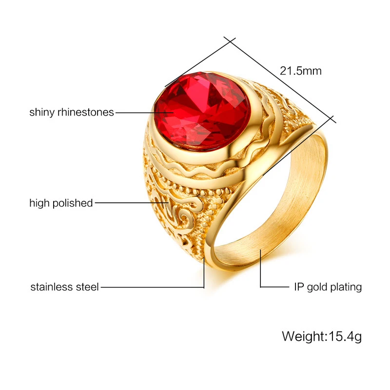 Мужское кольцо с красным камнем круглые Стразы золотого цвета из нержавеющей стали модное кольцо Utr8233