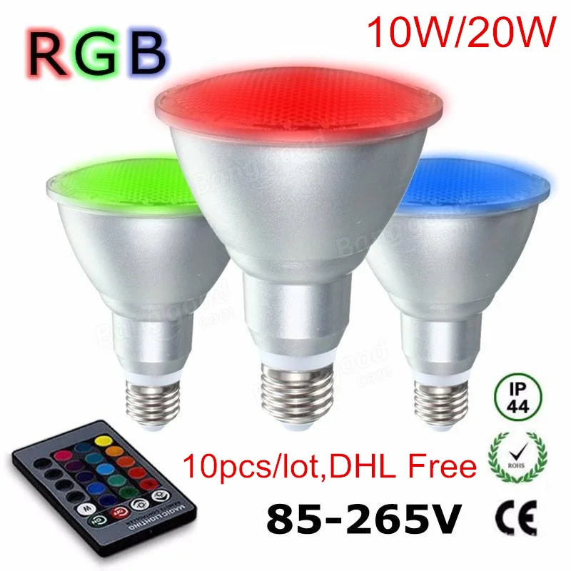 10 шт. E27 Par30 Par38 Вт 20 RGB Светодиодный прожектор с регулируемой яркостью алюминиевая