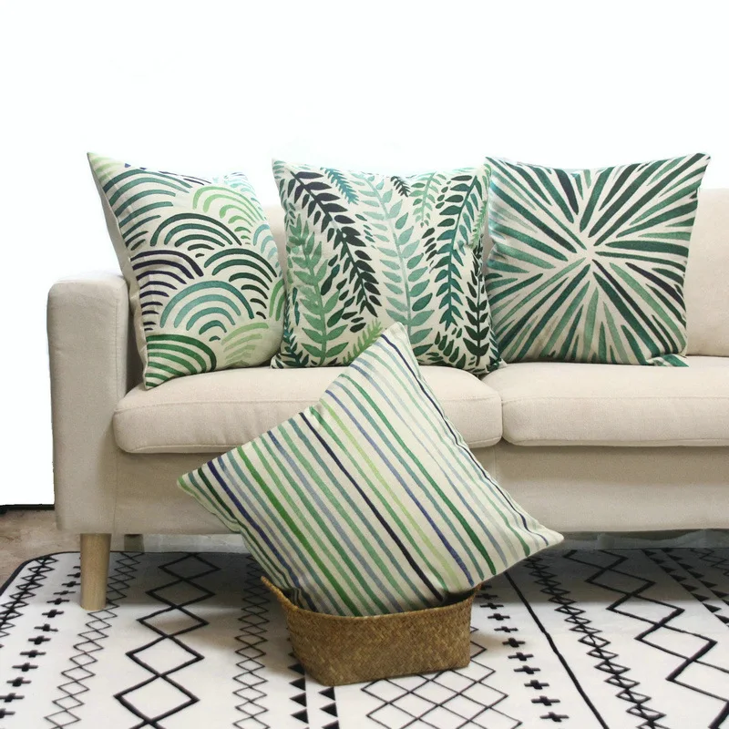 

New Green Plant Nordic Printing Pillowcase Linen Wind Pillow Cover Room Cushion Geometry Pillowcase Sofa Decorative Cushions