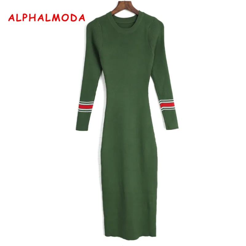 ALPHALMODA 2017 зимняя туника с длинным рукавом платье свитер в полоску для женщин|sweater