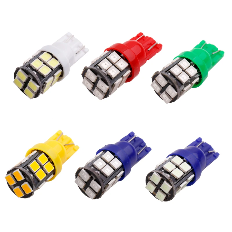 100 шт. светодиодные лампы T10 led w5w 2835 20 SMD 194 168 W5W белые синие красные зеленые для