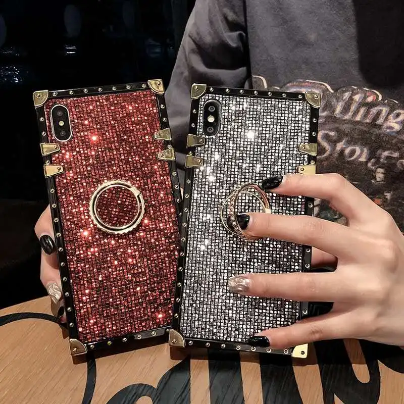 

Luxury Bling Flash Diamond Square Phone Case for iPhone7 6 6s 8 Plus X Xr Xs Max for Samsung Galaxy S8 S9 S10 Plus Note 9 8 S10e