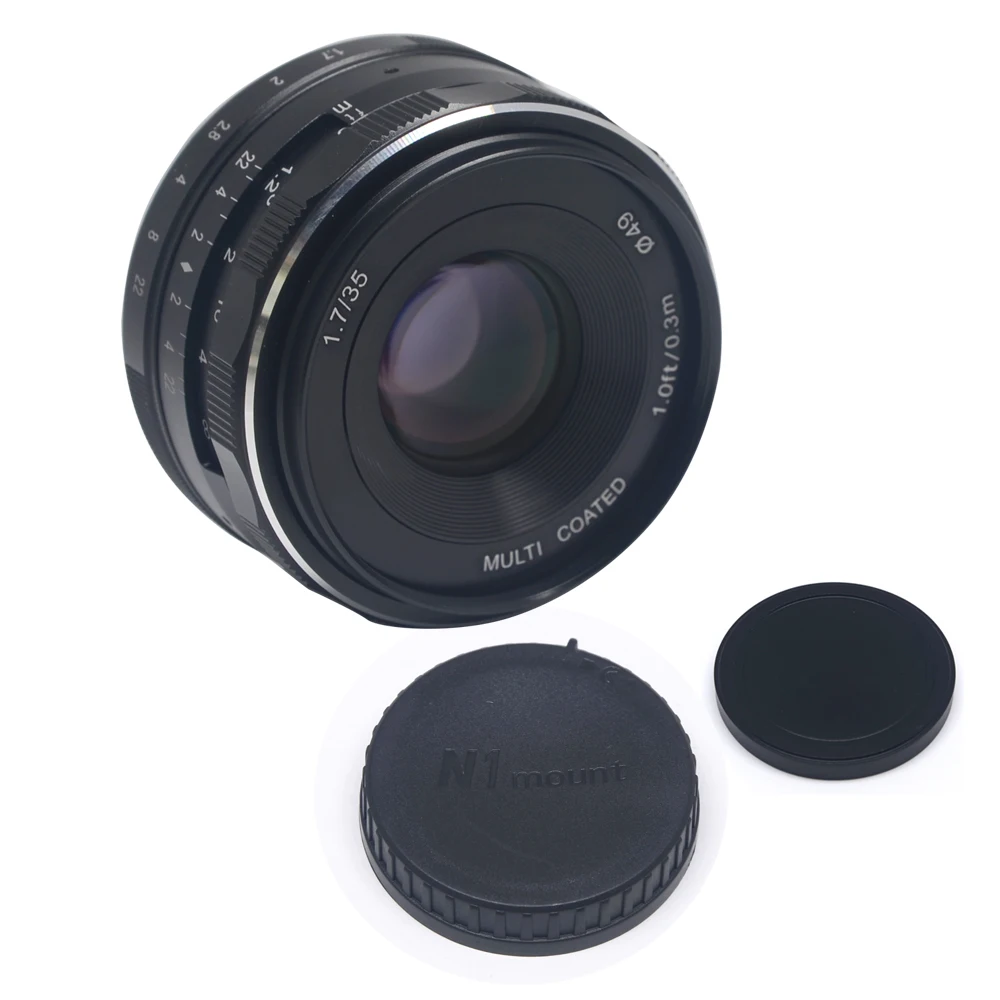 Увеличением фокусного расстояния Mcoplus/Meike MK-NM-35-1.7 35mm f 1,7 объектив с широкой диафрагмой и ручной фокусировкой APS-C для Nikon беззеркальных камер J1 V1