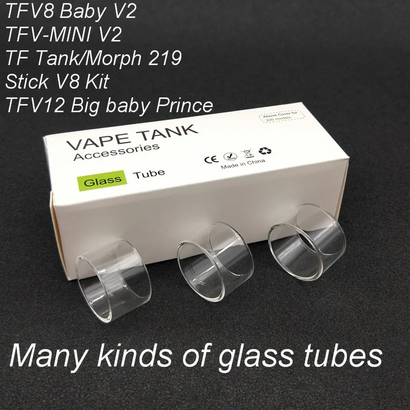 3 шт. Сменные стеклянные трубки для SMOK TFV8 BABY V2/TFV-MINI V2/TF TANK/Morph 219/TFV12 big baby prince/Stick v8 kit Tank