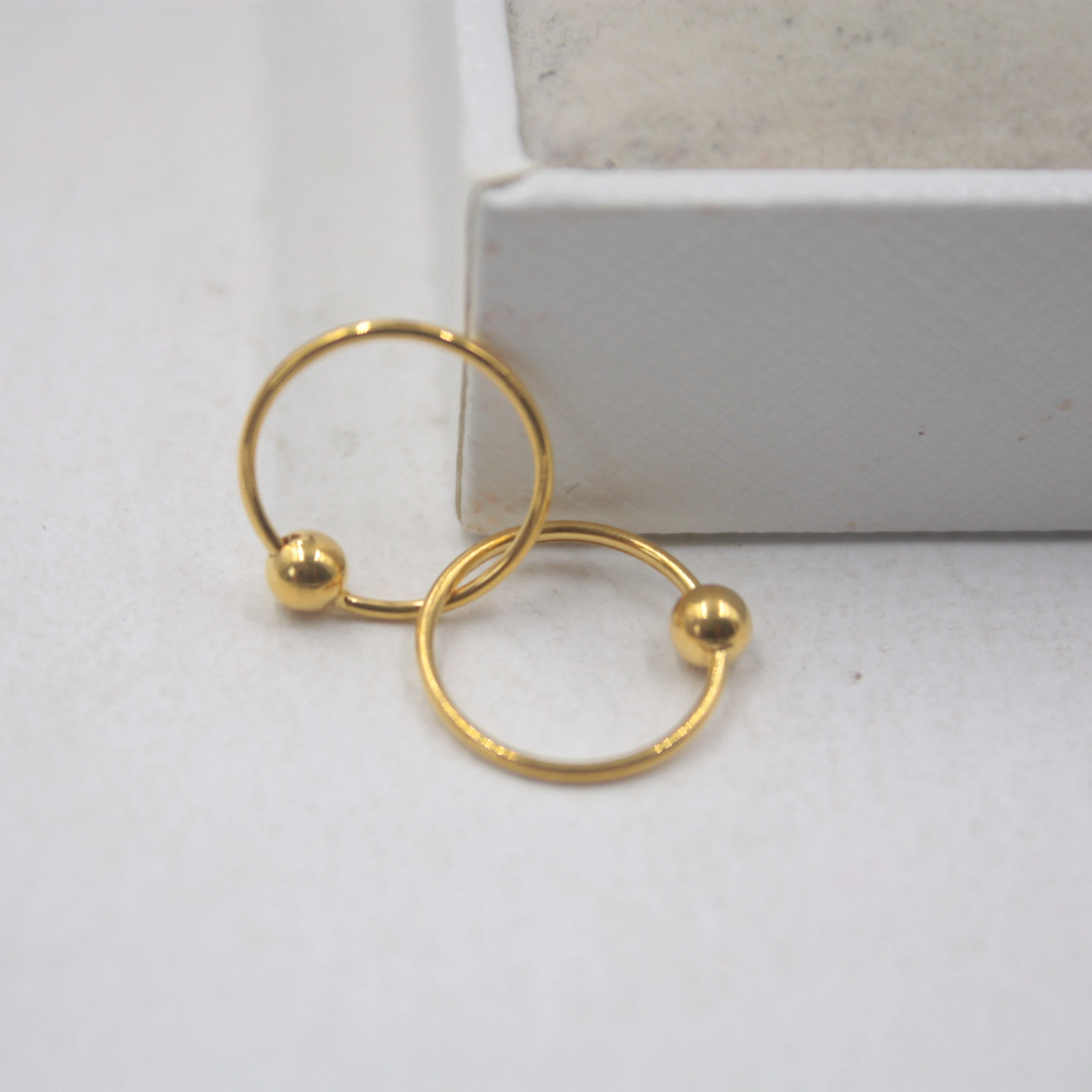 Real 18K Yellow Gold Earrings Perfect Smooth Bead Circle Woman Lucky Hoop 12mmDia Earrings Jewelry