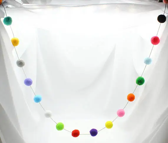 

handmade pom pom garland home decoration multicolored party rainbow Ball Garland 4 feet or 1.2 meters pompoms 23mm