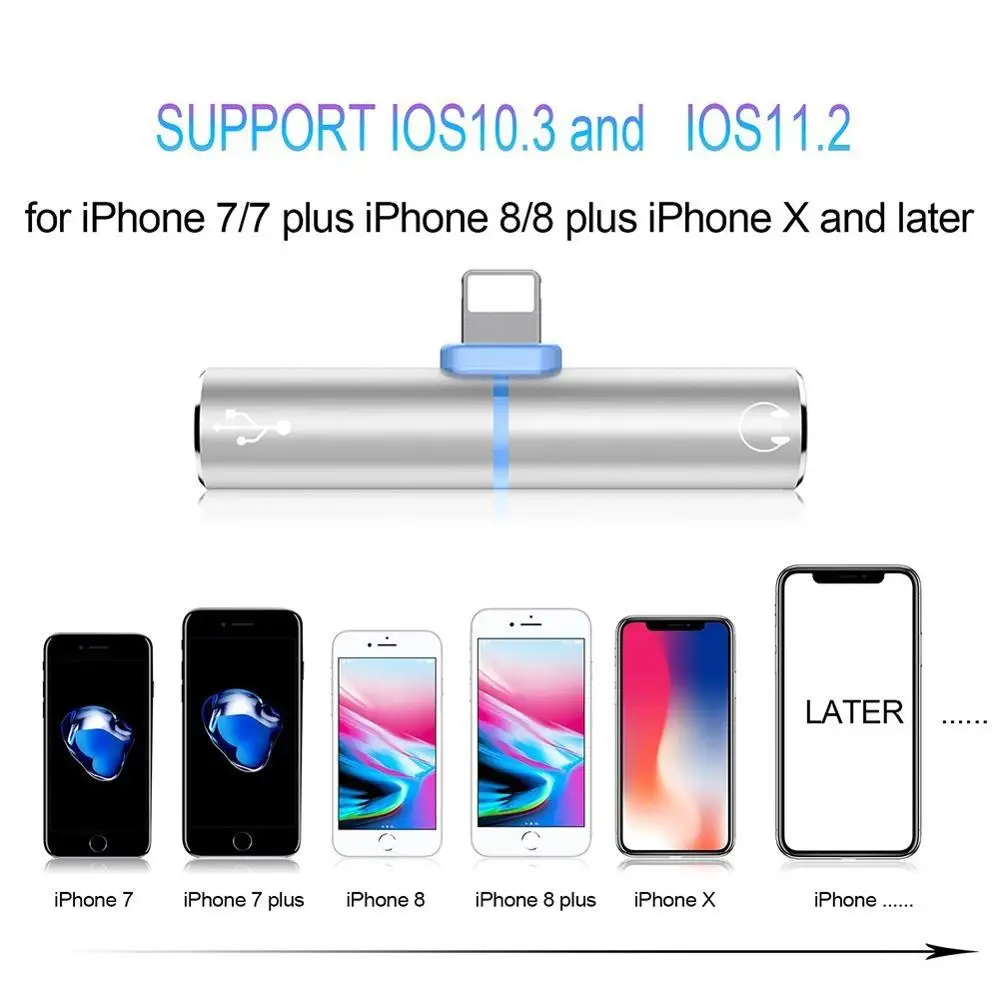 2 in 1 Adapter For iphone 7 8 plus X 10 For lightning Charging Adapter Cable Audio 3 5mm Music Earphone Adapter Headphone Jack