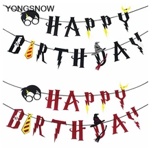 Harry Potter Banners Happy Birthday Garland Wall Hanging Bunting Cake Toppers Baby Shower Kids Birthday Party Favors Decoration