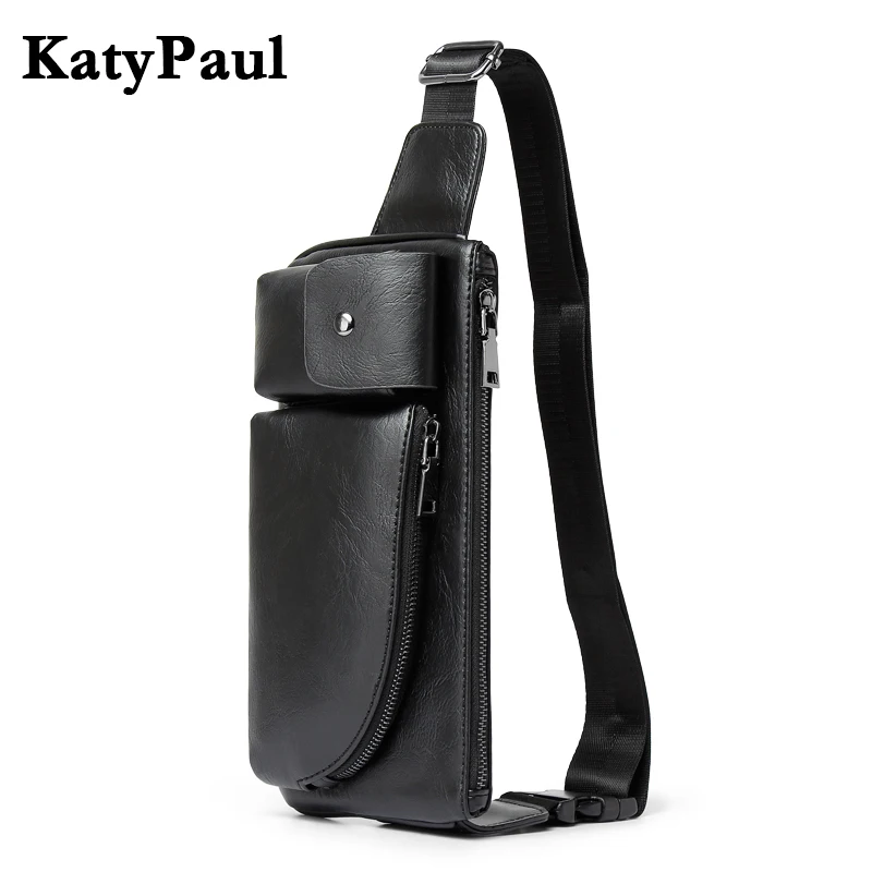 

KatyPaul Brand Leather Men Chest Pack Small Shoulder Bags Casual Man Crossbody Bags Chest Leather Waist Packs Male Travel Bag