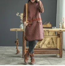Autumn Winter Parkas Women 2017 Loose Spliced Blended Cotton clothing Female New Mori girl Turtleneck Casual Long-sleeved Tops
