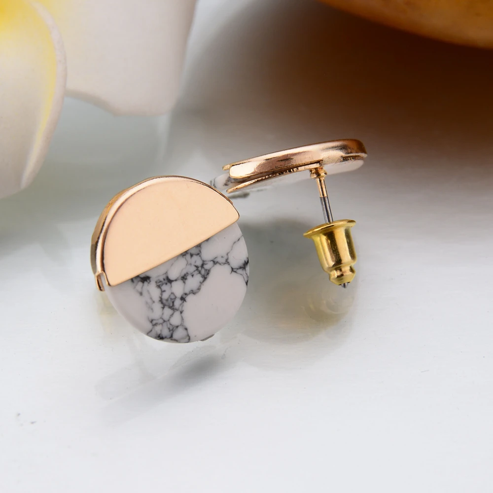 Us 0 67 75 Off Mestilo New Brand Punk White Black Faux Marble Stone Stud Earrings For Women Fashion Simple Gold Round Summer Jewelry In
