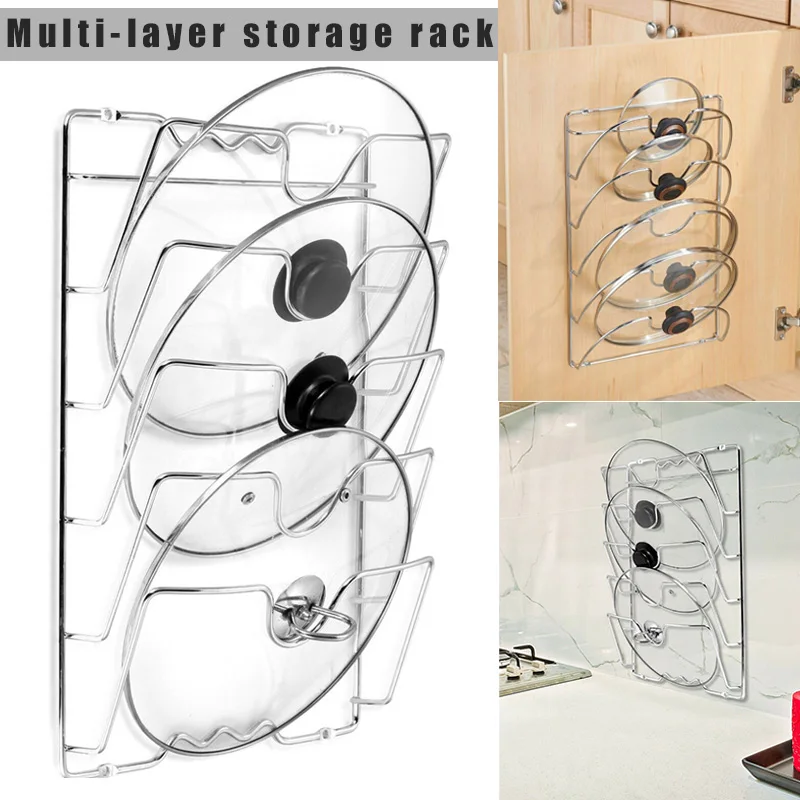

Pan Lid Storage Rack Wall Mount Pot Cover Organizer Holder Kitchen Accessories Rack de almacenamiento multicapa RT99