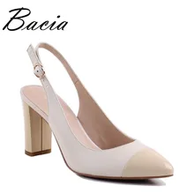 Bacia Sheep Skin Sandals 2017 New Thick Square Pointed Toe Heels Buckle Strap Women High Pumps Leather Shoes 35-40 Size SA004