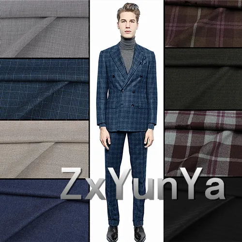 

Europe station French thin worsted wool fabric suit trousers clothing lattice bespoke grid stripe herringbone fabric