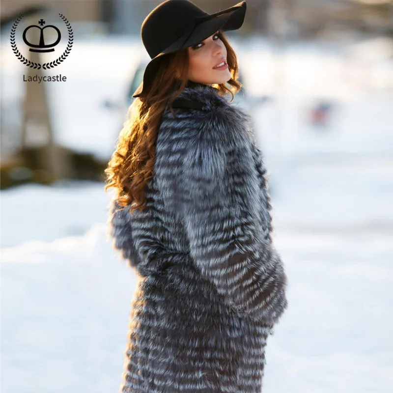Discount 2018 New Real Sliver Fox Fur Coat With O-Neck Collar Long Jacket Big Size For Women Down Fox Fur Coat From Natural Winter FC-044 1