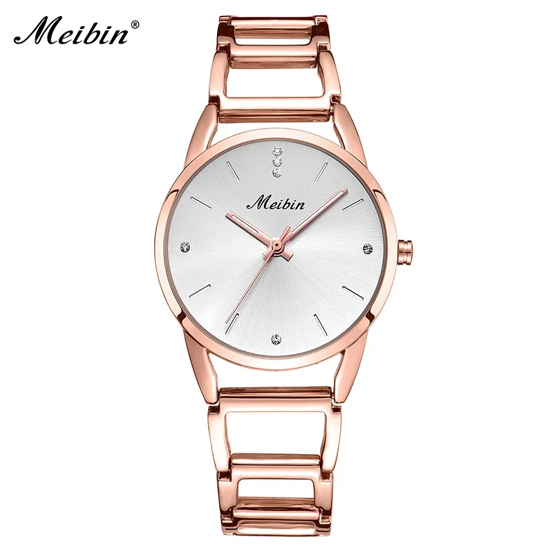 MEIBIN Hot Sale Elegant Women Bracelet Watch Fashion Ladies Quartz Watches Casual Female Wristwatch Montre Femme Gifts 1126 - Цвет: Rose Gold White