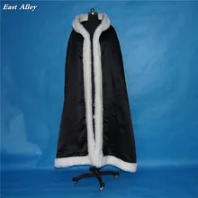 Черный меховой отделкой Шелковый плащ свадебное пальто шаль накидка Ренессанс Свадебный средневековый плащ накидка
