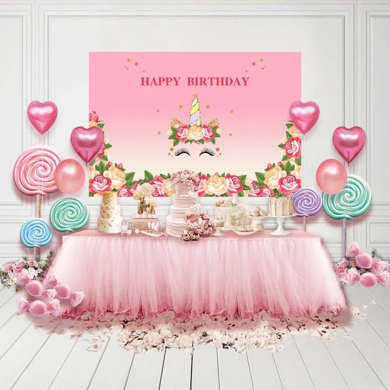 MEHOFOTO Unicorn Backdrops Happy Birthday Party Banner Backdrop Baby Shower Photo Background for 