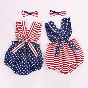 

Toddler Girl Romper 4th of July Stars Striped Patriotic Backless Handwear Outfits America baby girl summer clothes bebek tulum