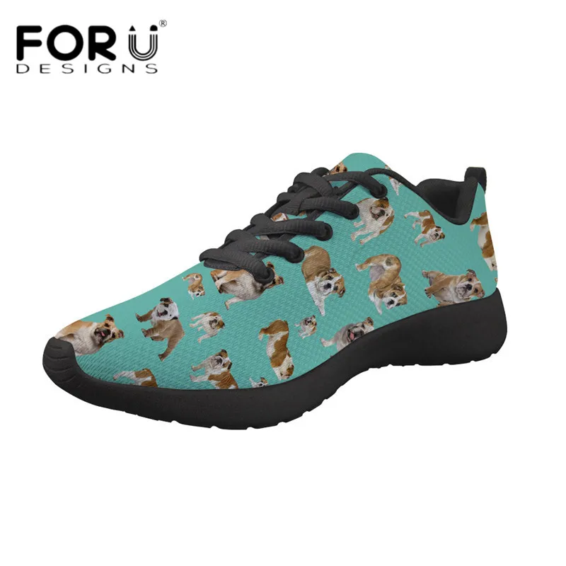

FORUDESIGNS Brand Designer Women Flats Animal Bulldog Pattern Lightweight Lace Up Sneakers for Ladies Girls Air Mesh Footwear