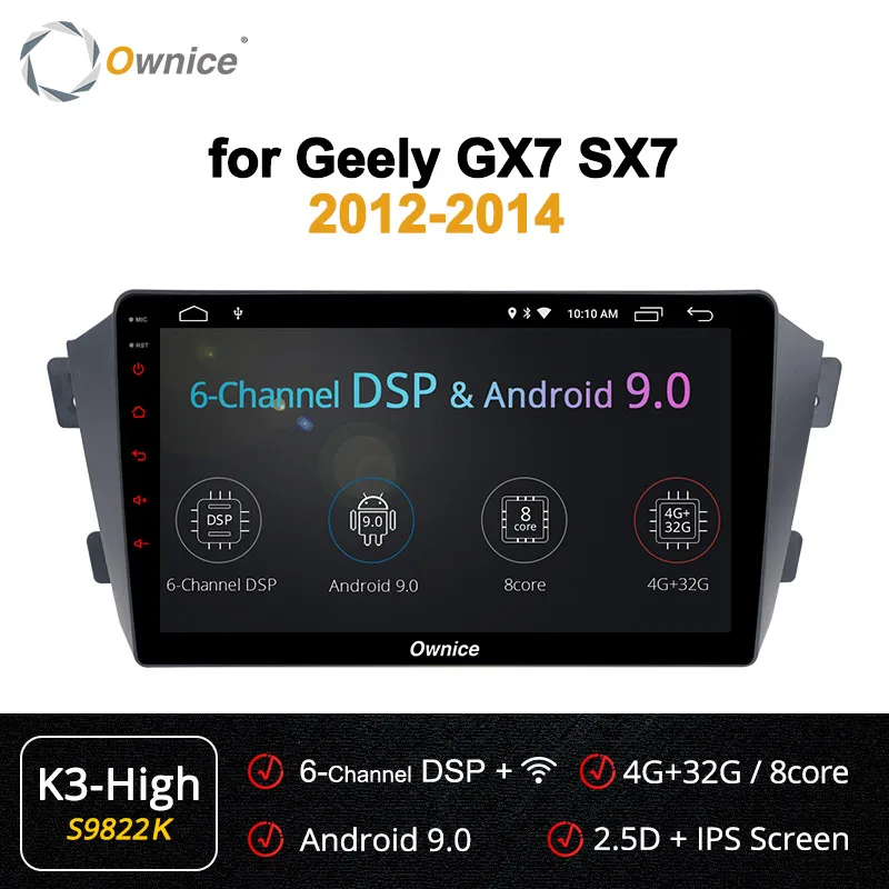 Ownice k3 k5 k6 Восьмиядерный Android 9,0 автомобильный Радио Аудио плеер для Geely GX7 SX7 2012 2013 Автомобильный gps dvd-плеер 4G LTE SPDIF - Цвет: S9822 K3-High