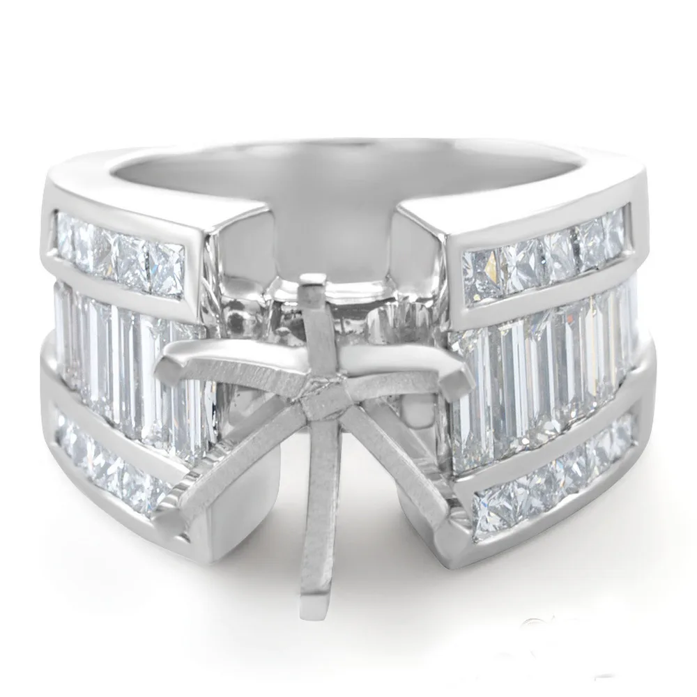 Princess Baguette Side Diamond Engagement Setting Ring 14k Gold W Semi