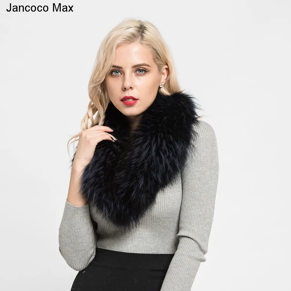 Jancoco Max 2019 новые оригинальные мех енота шарф Высокое качество зима теплый шарф натуральный мех воротник пальто платки S7140