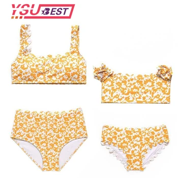 

Mother And Daughter Swimsuit 2020 Ruffle Yellow Mom Daughter Swimwear Family Look Mommy And Me Bikini Family Matching Clothes