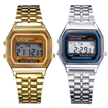 Reloj Digital LED a la moda para hombres y mujeres, reloj dorado plateado Vintage de acero inoxidable, relojes militares deportivos de pulsera, reloj Masculino