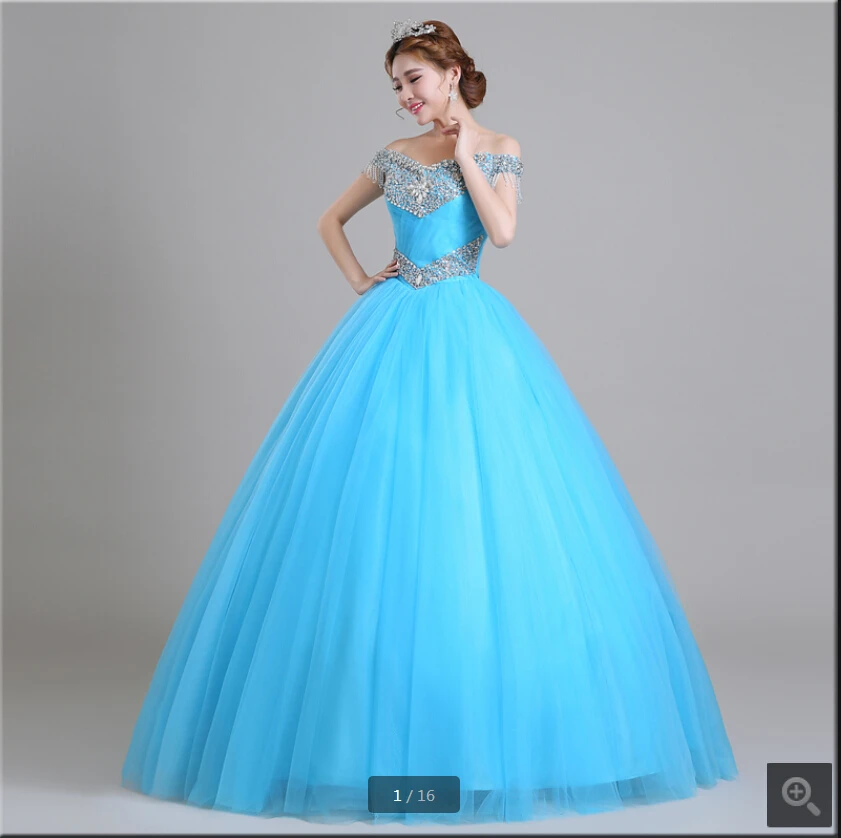 Vestido de festa/новое бальное платье небесно-голубого цвета с открытыми плечами, v-образный вырез, платье для выпускного вечера с большим количеством бусин, со стразами, плиссированное, милое, 16 платьев