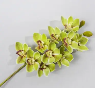 3D реальные касания искусственные, силиконовые Faber Cymbidum ручной фетр латексные цветы Cymbidium свадебные декоративные орхидеи 6 шт./партия - Цвет: green