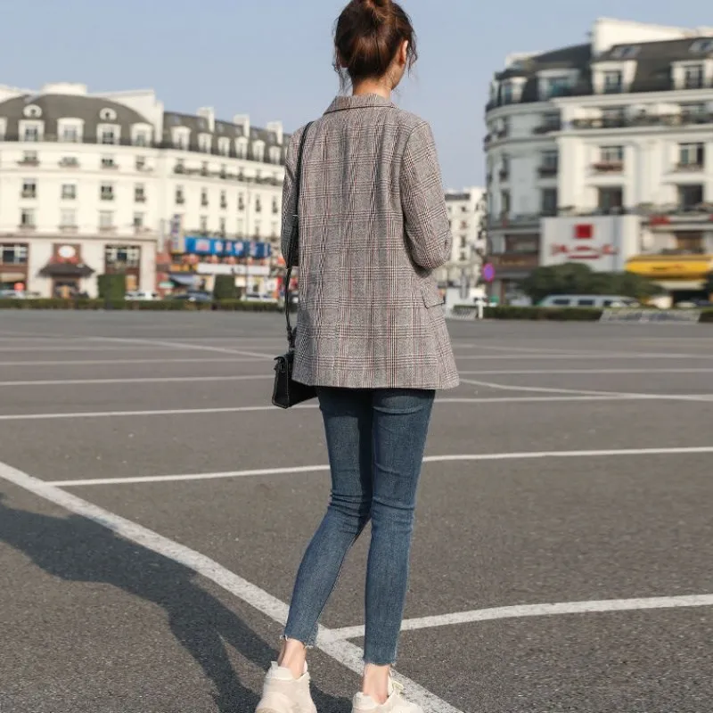 2019 Autumn and Winter New Women Blazers Fashion Casual British Style Blazer Feminino Plus Size 3XL Single Breasted Notched 90s